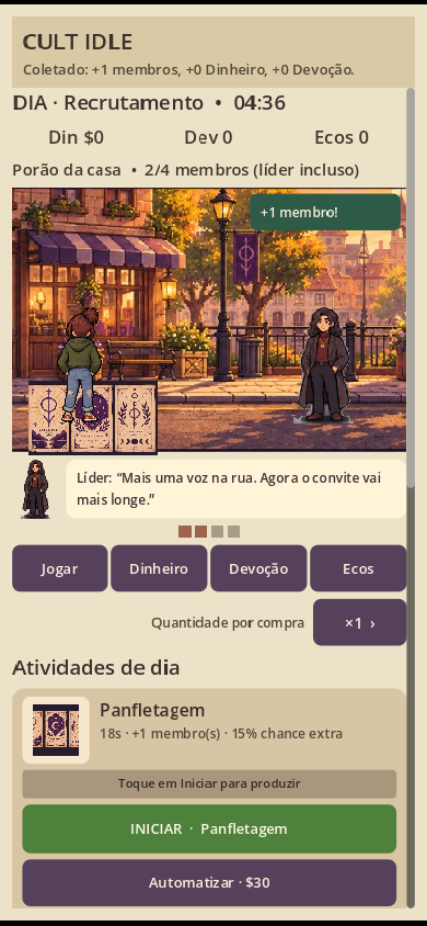Coleta de recompensa em Cult Idle