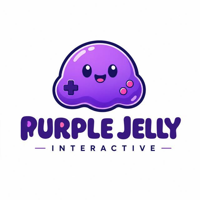Mascote oficial da Purple Jelly, uma gelatina roxa com controle de videogame
